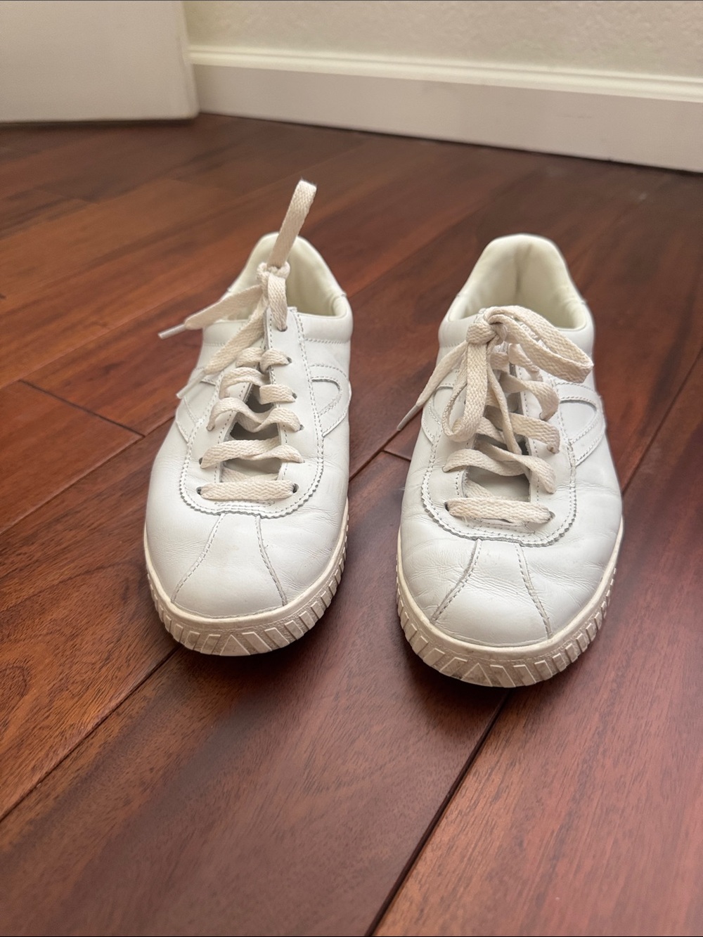 Tretorn White Leather Sneakers with Cream Laces